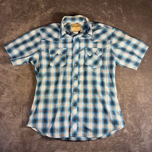 Wrangler Men's western Blue and White Plaid Shirt Pearl snap Large